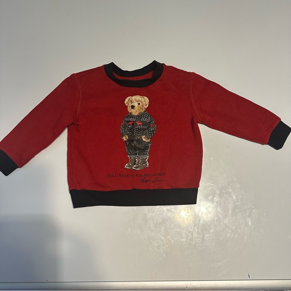Ralph Lauren Polo Bear Red Black Sweater Size 24month - Picture 1 of 8